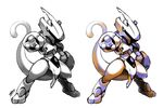  commentary gen_1_pokemon helmet mewtwo no_humans outstretched_arm pokemon pokemon_(anime) pokemon_(creature) signature simple_background standing tail tomycase white_background 