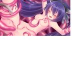  1girl blush breasts censored collarbone double_penetration eyes_closed female game_cg headdress long_hair nipples nude open_mouth purple_hair solo straight_hair tears ten?tac tentacle tenâ˜†tac twintails 