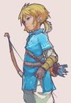  arrow blonde_hair blue_eyes bow_(weapon) fingerless_gloves gloves link male_focus norasuko pointy_ears quiver short_ponytail solo the_legend_of_zelda the_legend_of_zelda:_breath_of_the_wild tunic weapon 