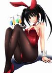  animal_ears ass bare_shoulders black_hair blush breasts bunny_ears bunny_girl bunnysuit cleavage clock_eyes date_a_live drink glass high_heels jk-ff legs leotard long_hair looking_at_viewer ornament pantyhose red_eyes red_ribbon ribbon simple_background sitting solo symbol-shaped_pupils thighs third-party_edit tokisaki_kurumi tray twintails white_background 