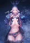  bad_proportions blue_eyes breasts highres huge_breasts instant_ip looking_at_viewer midriff navel open_mouth original purple_eyes revealing_clothes smile snow solo thighs warcraft white_hair world_of_warcraft 