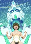  abs armor banagher_links clenched_hands faceless faceless_male glowing gundam gundam_unicorn highres kijinaka_mahiro light machinery male_focus md5_mismatch mecha mobile_suit muscle nude open_mouth phallic_symbol pose revision sparkle standing 