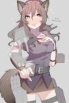  animal_ears ashigara_(kantai_collection) bad_id bad_pixiv_id belt breast_suppress breasts brown_eyes brown_hair character_name covered_nipples fang hairband highres kantai_collection long_hair medium_breasts open_mouth pantyhose solo suihei_sen symbol-shaped_pupils tail turret twitter_username wavy_hair wolf_ears wolf_girl wolf_tail 