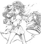  banchou clenched_hands greyscale hat jacket_on_shoulders kazaya kill_la_kill mankanshoku_mako midriff monochrome navel sketch skirt solo 