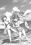  bikini greyscale last_order long_hair misaka_imouto misaka_worst monochrome multiple_girls namo ocean swimsuit to_aru_majutsu_no_index water_gun 