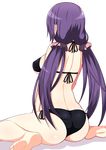  ass bare_legs bare_shoulders barefoot bikini black_bikini breasts from_behind large_breasts long_hair love_live! love_live!_school_idol_project low_twintails ponkotsu_(ayarosu) purple_hair sitting solo swimsuit toujou_nozomi transparent_background twintails wariza 