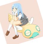  akaneyu_akiiro blue_eyes blue_hair dunsparce gen_2_pokemon gloves hatsukaze_(kantai_collection) kantai_collection long_hair looking_at_viewer pleated_skirt pokemon pokemon_(creature) school_uniform shoes sitting skirt socks vest white_gloves white_legwear 