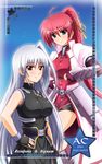  blue_eyes diesel-turbo fingerless_gloves gloves long_hair lyrical_nanoha mahou_shoujo_lyrical_nanoha mahou_shoujo_lyrical_nanoha_a's multiple_girls ponytail red_eyes red_hair reinforce signum silver_hair single_hair_intake 