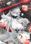 breasts cleavage dress endou_(zettai_bluenoid) highres horns kantai_collection large_breasts long_hair midway_hime pale_skin red_eyes sample shinkaisei-kan solo veins very_long_hair white_dress white_hair white_skin 