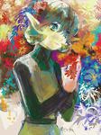  aoki_(fumomo) flower pointy_ears saria short_hair smile solo tegaki the_legend_of_zelda the_legend_of_zelda:_ocarina_of_time 