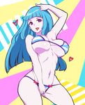  bikini blue_hair breasts drooling large_breasts long_hair looking_at_viewer me!me!me! meme_(me!me!me!) moisture_(chichi) open_mouth purple_eyes solo striped striped_bikini swimsuit 