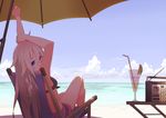  bad_id bad_pixiv_id beach beach_umbrella cloud crossed_legs day drinking_straw ia_(vocaloid) long_hair looking_at_viewer radio solo stretch swimsuit table taiyou_no_ko_(vocaloid) tomioka_jirou tropical_drink umbrella vocaloid 