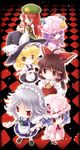  apron blonde_hair blue_eyes blue_hair braid brown_eyes brown_hair chibi crescent crescent_hair_ornament dress hair_ornament hair_tubes hakurei_reimu hat hong_meiling izayoi_sakuya kirisame_marisa knife long_hair maid maid_apron maid_headdress mob_cap multiple_girls patchouli_knowledge purple_eyes purple_hair red_eyes red_hair remilia_scarlet scarlet_devil_mansion silver_hair touhou tsukasaki_aoi twin_braids witch_hat wrist_cuffs yellow_eyes 