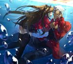  archer ass blue_eyes brown_hair fate/stay_night fate_(series) hair_ribbon long_hair ribbon solo suurin_(ksyaro) thighhighs toosaka_rin two_side_up underwater very_long_hair water white_hair 