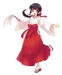 :d black_hair japanese_clothes korita looking_at_viewer miko open_mouth original ponytail red_eyes smile solo 