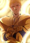  blonde_hair crossed_arms earrings fate/stay_night fate/zero fate_(series) gate_of_babylon gilgamesh hair_slicked_back jewelry male_focus red_eyes ruchi solo 