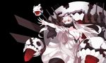  black_background breasts cleavage covered_mouth dress enemy_aircraft_(kantai_collection) hand_on_own_chest horns kantai_collection large_breasts long_hair machinery mask midway_hime miya_star_saa outstretched_arm pale_skin red_eyes shinkaisei-kan simple_background solo very_long_hair white_dress white_hair 