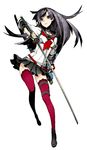  7th_dragon_(series) 7th_dragon_2020 armband black_eyes black_hair full_body highres katana kujou_tsubaki long_hair miwa_shirou red_legwear samurai_(7th_dragon_2020) scabbard school_uniform serafuku sheath skirt solo sword thighhighs weapon white_background zettai_ryouiki 