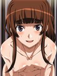  1girl abna-ya amagami bangs bent_over blush brown_hair kamizaki_risa long_hair looking_at_viewer nude solo sweat 