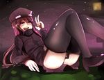  ander_(at2.) at2. blush enderman high_heels highres hood hoodie long_hair looking_at_viewer minecraft open_mouth personification purple_eyes smile solo thighhighs v 