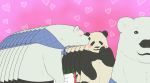  &lt;3 duo eyes_closed flower fur kissing male male/male mammal mohumohuotou okatana panda panda-kun pink_background plant polar_bear privateotou shirokuma shirokuma_cafe simple_background ursine white_fur 