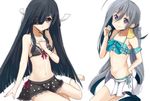  alternate_costume barefoot bikini black_hair collarbone frilled_bikini frills grey_hair hair_over_one_eye hair_ribbon hayashimo_(kantai_collection) kantai_collection kiyoshimo_(kantai_collection) long_hair looking_at_viewer multiple_girls navel polka_dot polka_dot_bikini polka_dot_swimsuit ponytail print_bikini purple_eyes ribbon sitting smile swimsuit very_long_hair yokozuwari yuki_(nanao_yuki) 