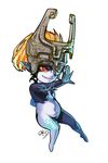  black_skin full_body helmet imp long_hair midna multicolored multicolored_skin neon_trim nude okada_(hoooojicha) orange_hair pointy_ears red_eyes smile solo the_legend_of_zelda the_legend_of_zelda:_twilight_princess two-tone_skin white_background white_skin yellow_sclera zelda_musou 