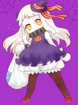  alternate_costume black_legwear halloween hat horns kantai_collection kobone long_hair looking_at_viewer mini_hat mini_witch_hat mittens northern_ocean_hime pantyhose shinkaisei-kan shoes solo witch_hat yellow_eyes 