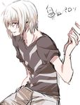  accelerator albino arm_up blood blood_on_face hand_in_pocket male_focus red_eyes smile solo to_aru_majutsu_no_index white_background white_hair 