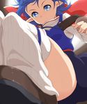  blue_eyes blue_hair blue_skirt cape from_below pointy_ears red_cape rena_lanford sblack shoes short_hair skirt solo star_ocean star_ocean_the_second_story thighhighs white_legwear zettai_ryouiki 