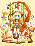  alarm_clock apple bird blue_eyes book bow cat clock colored_pencil_(medium) crescent crescent_hair_ornament food fruit green_hair hair_ornament hat hat_bow highres house kaenbyou_rin kaenbyou_rin_(cat) komeiji_koishi long_sleeves mushroom open_book open_mouth outstretched_arms pig reiuji_utsuho reiuji_utsuho_(bird) shiro_tsugumi shirt sitting skirt smile swing third_eye top_hat touhou traditional_media tree watercolor_(medium) watercolor_pencil_(medium) wide_sleeves wolf 