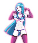  :d bikini blue_hair breasts cleavage elbow_gloves gloves hime_cut large_breasts long_hair me!me!me! meme_(me!me!me!) midriff naive_(day) navel open_mouth purple_eyes saliva smile solo striped striped_bikini swimsuit thighhighs transparent_background 
