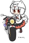  :3 animal_ears bad_id bad_pixiv_id ground_vehicle helmet holding inubashiri_momiji inunoko. motor_vehicle motorcycle red_eyes short_hair simple_background smile solo tail touhou walking_bike white_background white_hair wolf_ears wolf_tail 