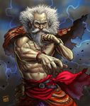  abs beard big_hair bracelet cloak facial_hair fighting_stance jewelry male_focus manly matataku messy_hair muscle necklace old_man original shirtless signature solo veins white_hair wrinkles 