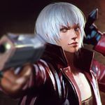  blurry dante_(devil_may_cry) depth_of_field devil_may_cry devil_may_cry_3 face gun handgun ilya_kuvshinov jacket lips male_focus open_clothes open_jacket red_jacket solo upper_body weapon white_hair 