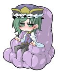  :&lt; armchair blush chair green_eyes green_hair hat kureha_mitsushige lowres pantyhose shiki_eiki short_hair sitting solo touhou 