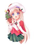  blonde_hair blue_eyes christmas_tree fang hat highres little_busters! long_hair mamakari noumi_kudryavka pot shawl 