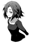  1girl female monochrome puyo sasaki short_hair smile solo suzumiya_haruhi_no_yuuutsu 