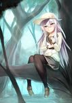  aqua_eyes aqua_hair bad_id bad_pixiv_id black_legwear branch flat_cap forest hammer_and_sickle hat hibiki_(kantai_collection) kantai_collection long_hair long_sleeves looking_at_viewer nature neckerchief pleated_skirt reitsuki_kazuma sailor_collar school_uniform serafuku skirt smile solo squirrel thighhighs verniy_(kantai_collection) very_long_hair 