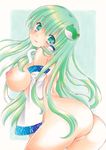  arched_back ass blush breasts detached_sleeves frog_hair_ornament green_eyes green_hair hair_ornament hair_tubes highres kochiya_sanae large_breasts long_hair looking_at_viewer looking_to_the_side marker_(medium) nipples nude pom77 pussy smile solo touhou traditional_media 