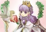  amulet arlia armor armored_dress bangs barefoot blonde_hair braid crown dress earrings fairy fairy_wings food french_braid fruit gauntlets gradriel hayame_(m_ayame) jewelry minigirl multiple_girls peach pointy_ears princess_crown purple_eyes purple_hair short_hair white_dress wings 