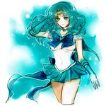  aqua aqua_eyes aqua_hair aqua_skirt back_bow bishoujo_senshi_sailor_moon blue_bow bow choker cowboy_shot elbow_gloves floating_hair gloves heart kaiou_michiru long_hair miniskirt oldtree_(ayoon87) ribbon sailor_neptune sailor_senshi_uniform skirt solo star star_choker super_sailor_neptune white_gloves 