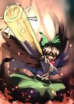  arm_cannon arm_up black_hair black_wings bow cape hair_bow hashiro highres open_mouth red_eyes reiuji_utsuho skirt touhou weapon wings 