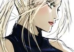  bare_shoulders blonde_hair close-up eyelashes from_side green_eyes halterneck hayame_(m_ayame) lips lipstick long_hair makeup ponytail sarah_bryant solo virtua_fighter 