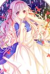  1girl closed_mouth female finger_to_lips finger_to_mouth hair_ribbon kagerou_project kozakura_mary long_hair looking_at_viewer red_eyes ribbon solo vebonbon white_hair 