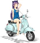  animal_ears barefoot cat_ears full_body gokou_ruri ground_vehicle long_hair mega-ne motor_vehicle one-piece_swimsuit ore_no_imouto_ga_konna_ni_kawaii_wake_ga_nai purple_hair red_eyes riding school_swimsuit scooter swimsuit vespa vespa_p-series 