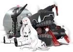  abyssal_fairy_(kantai_collection) airfield_hime bandaid damaged fairy_(kantai_collection) horns kantai_collection long_hair machinery maintenance_musume_(kantai_collection) multiple_girls open_mouth red_eyes shinkaisei-kan sitting sweatdrop turret ushimado very_long_hair white_hair white_skin 