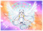  angel_wings bishoujo_senshi_sailor_moon choker circle double_bun dress facial_mark feathered_wings forehead_mark gradient gradient_background jupiter_symbol long_hair marco_albiero mars_symbol neptune_symbol official_style sailor_collar sailor_cosmos sailor_senshi_uniform saturn_symbol short_dress signature solo star twintails venus_symbol very_long_hair white_choker white_sailor_collar wings zodiac 