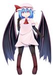  ascot bat_wings blue_hair boots bow haruto_(hirokazu1001) hat hat_bow highres large_wings pantyhose red_eyes remilia_scarlet solo touhou wings 