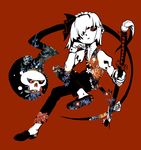  alternate_costume bob_cut bow elbow_rest hair_bow katana konpaku_youmu konpaku_youmu_(ghost) red_eyes seeker sheath sheathed solo sword touhou weapon white_hair 